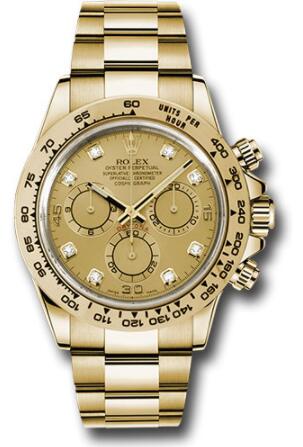 Replica Rolex Yellow Gold Cosmograph Daytona 40 Watch 116508 Champagne Diamond Dial